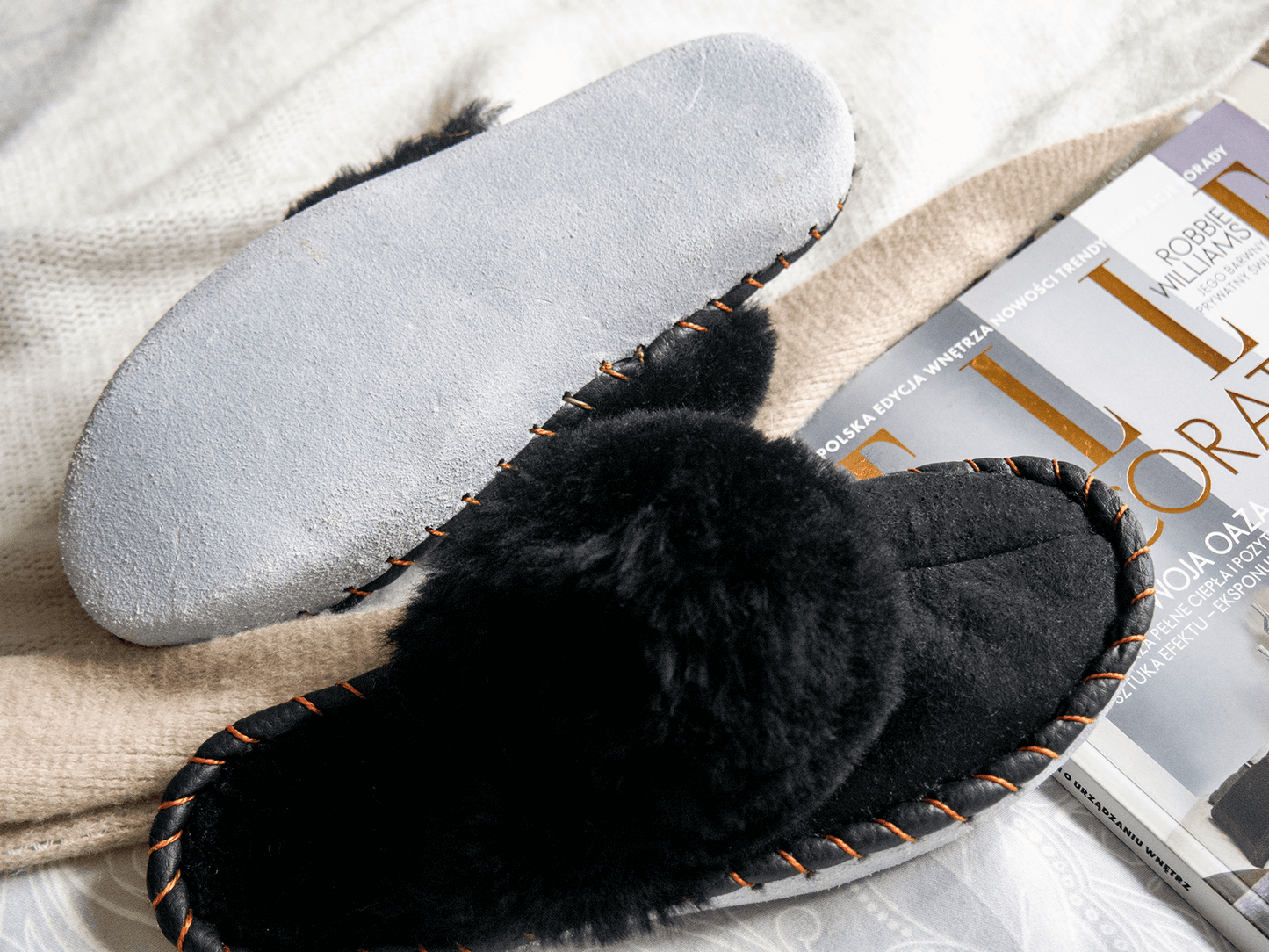 Black Shearling Sheepskin Mules.