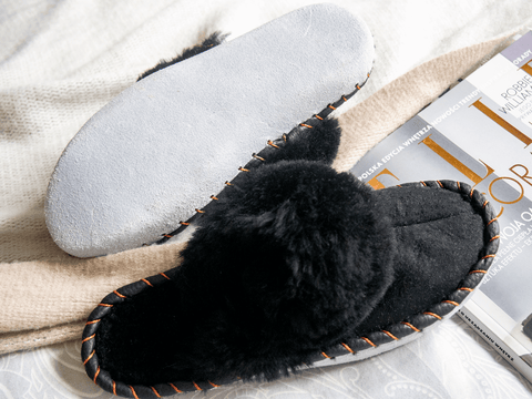 Black Shearling Sheepskin Mules.