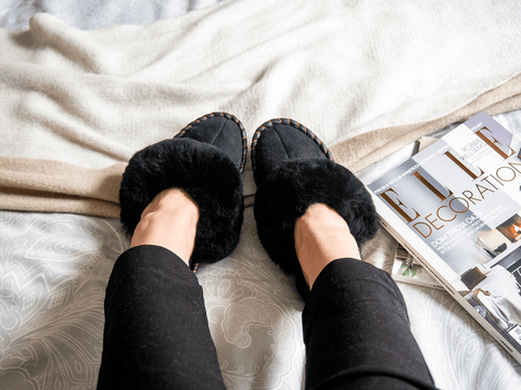 Black Shearling Sheepskin Mules.