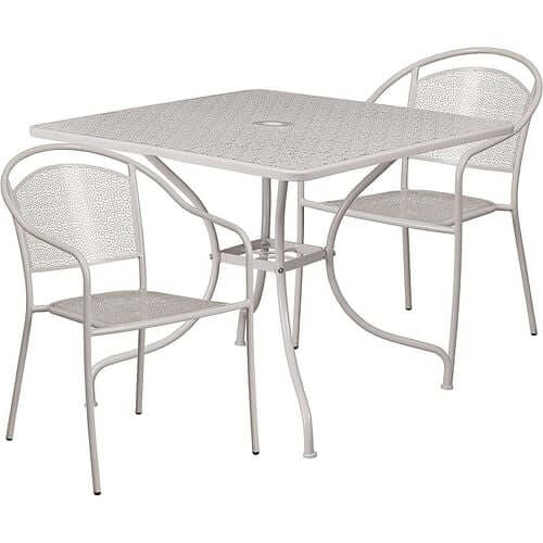 3-Piece Grey Steel Metal Outdoor Patio Furniture Set with 2 Chairs and