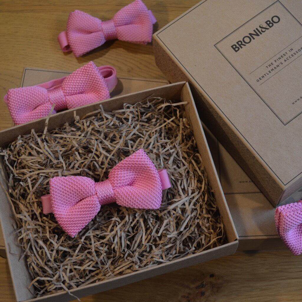 Pink Knitted Wedding Bow Tie.