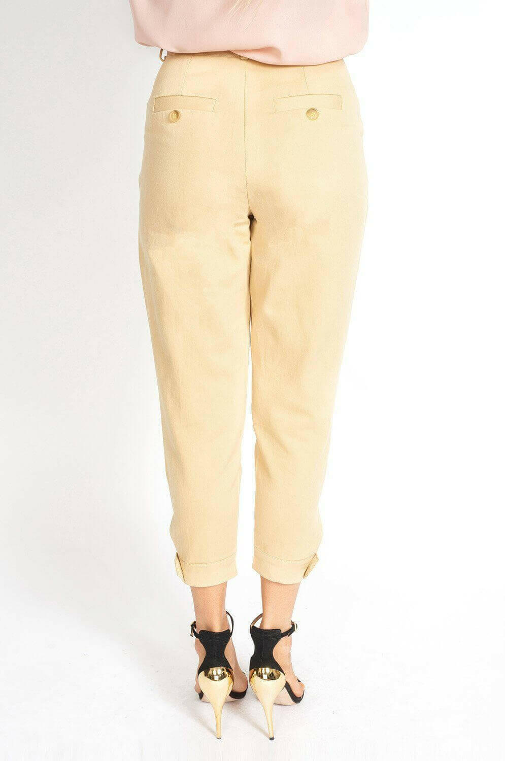 Pleated Beige Capri Pants.