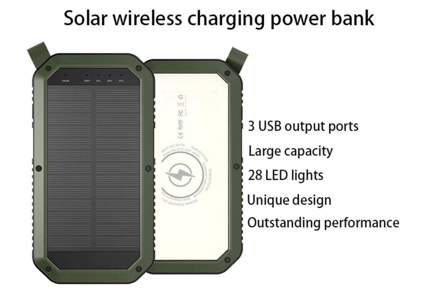 Sun Chaser Mini Solar Powered Wireless Phone Charger 10,000 mAh With.