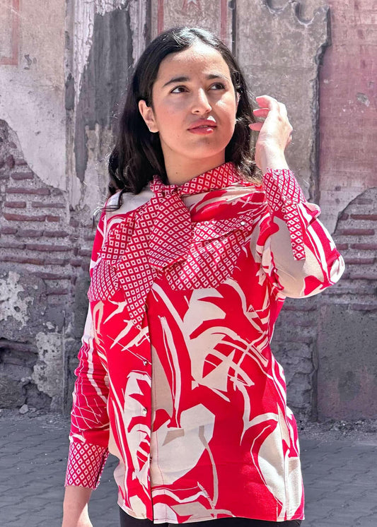 Mixed Print Blouse Red.