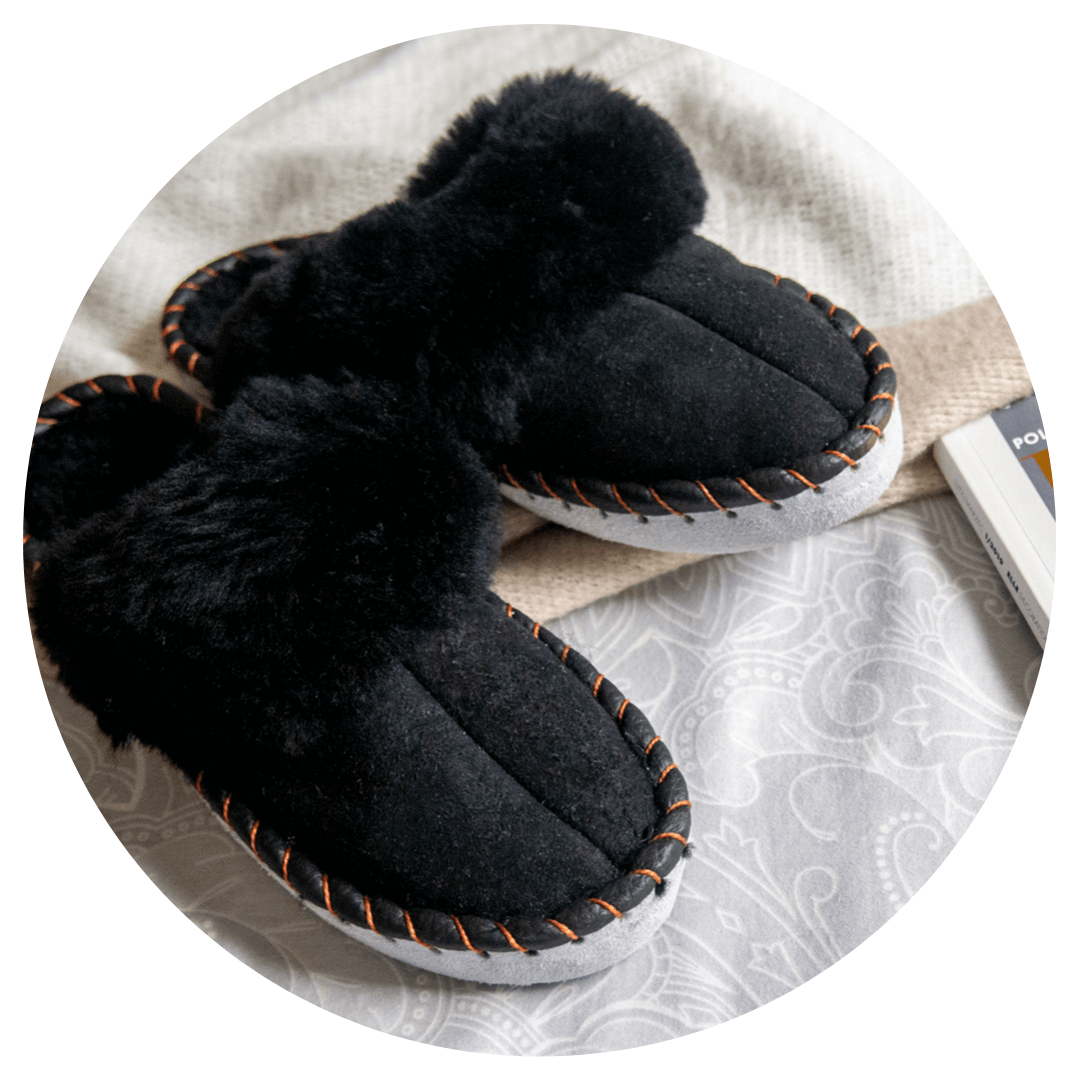 Black Shearling Sheepskin Mules