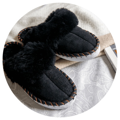 Black Shearling Sheepskin Mules.