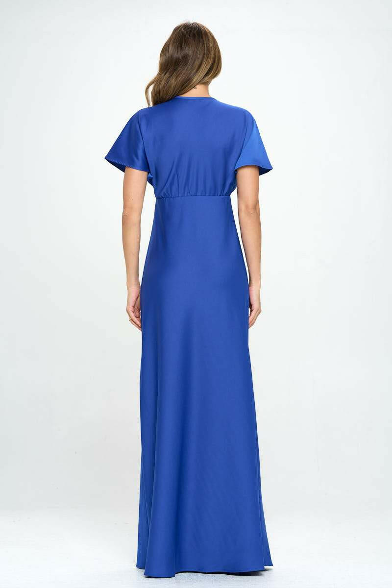 Satin Solid Deep V neck Formal Dress