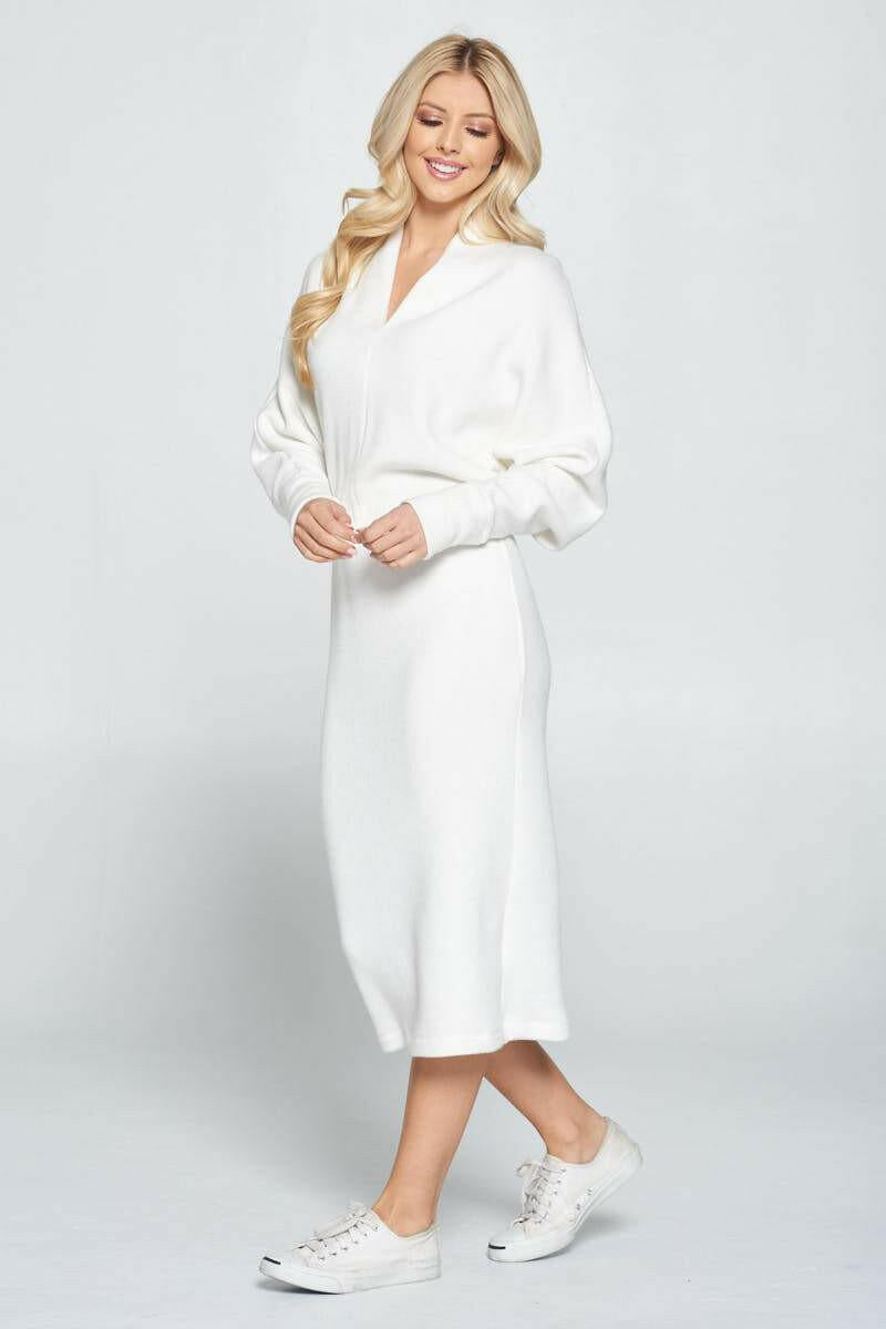 Sweater Knit Dolman Sleeve Midi Dress