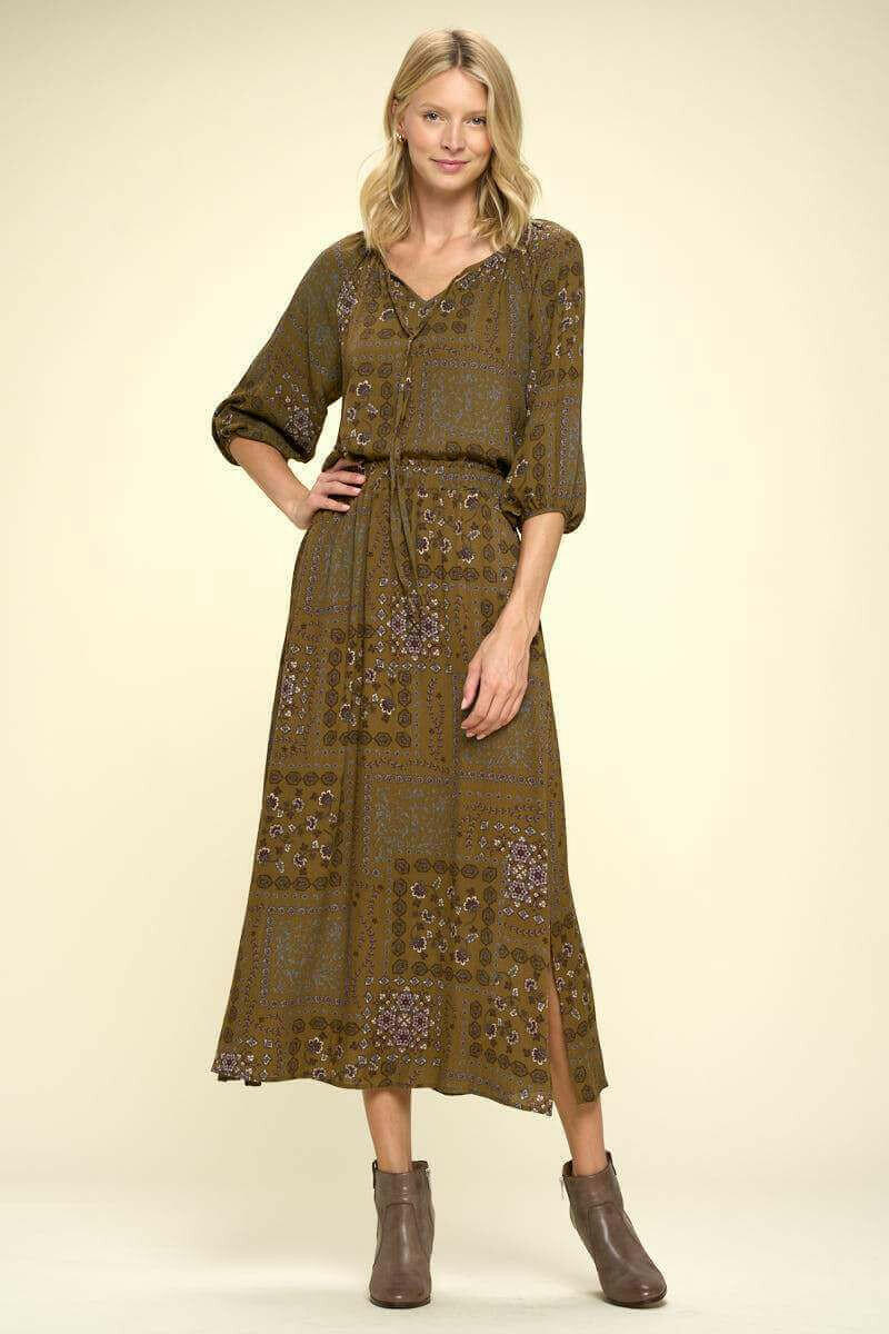 Paisley Patch Print Skirt with Side Slits