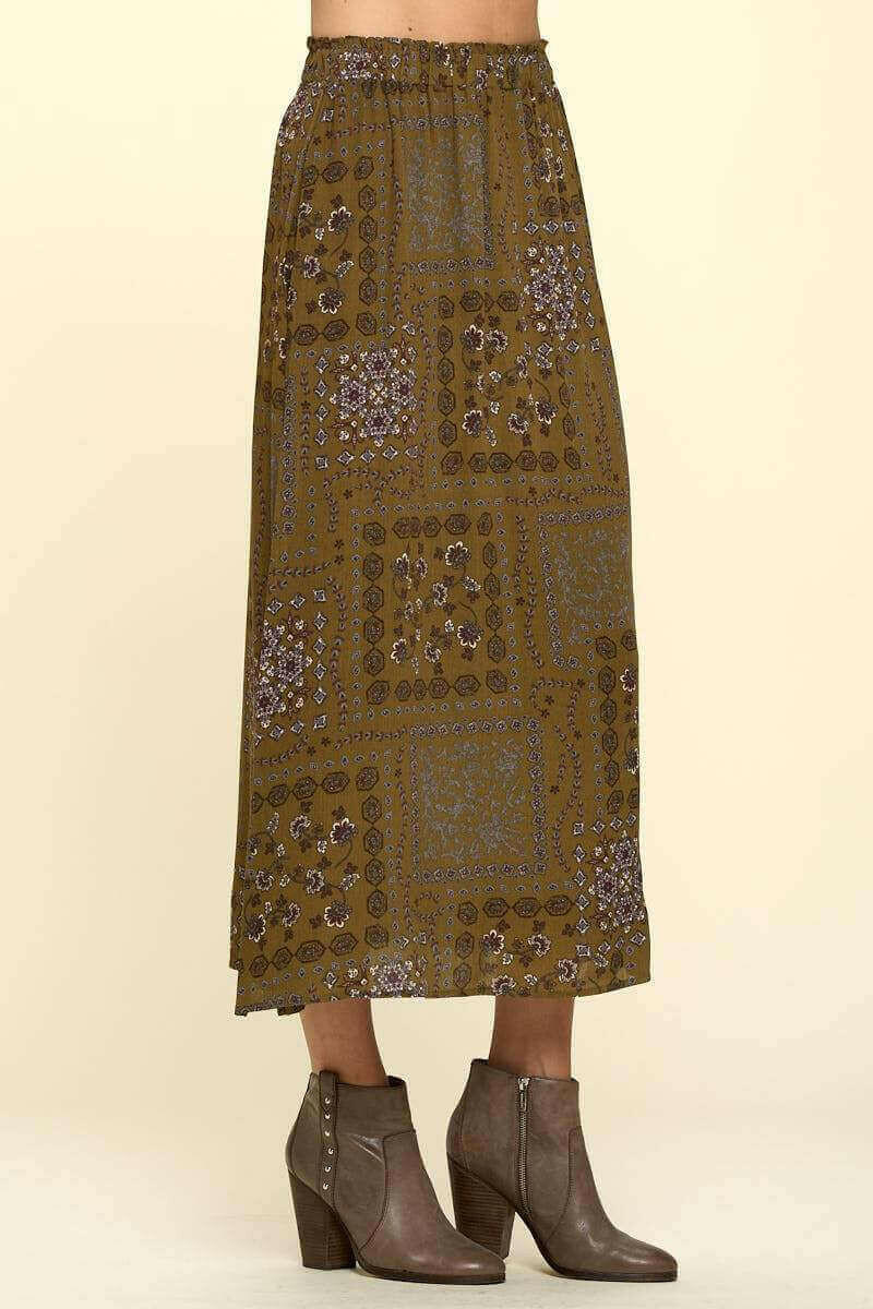 Paisley Patch Print Skirt with Side Slits