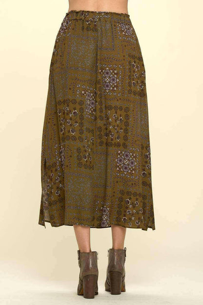 Paisley Patch Print Skirt with Side Slits.