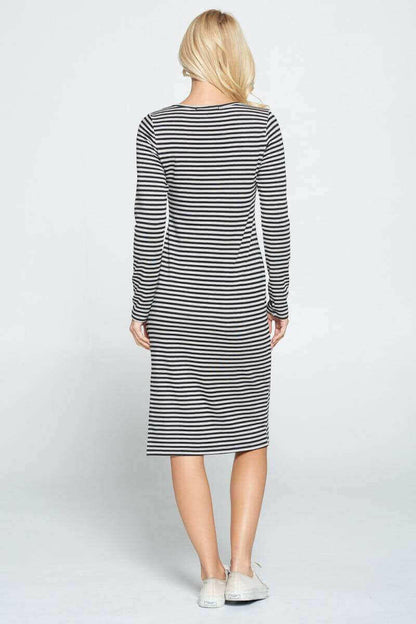 Striped Relaxed Bodycon Midi Dress with Slit.