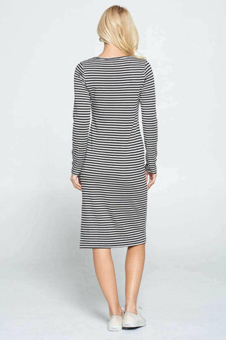 Striped Relaxed Bodycon Midi Dress with Slit.