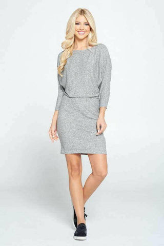 Dolman Sleeve Blouson Knit Bodycon Dress.