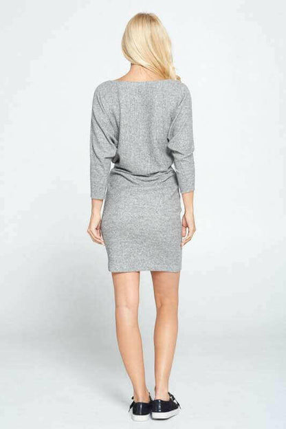 Dolman Sleeve Blouson Knit Bodycon Dress.