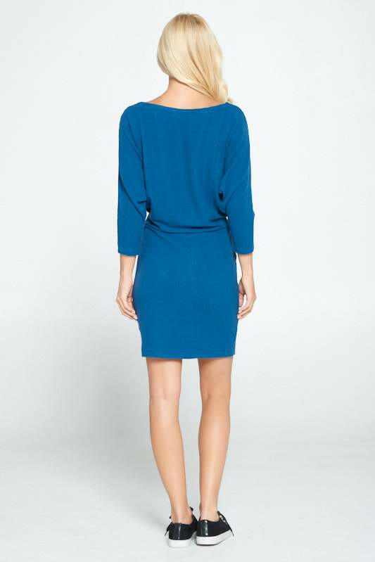 Dolman Sleeve Blouson Knit Bodycon Dress