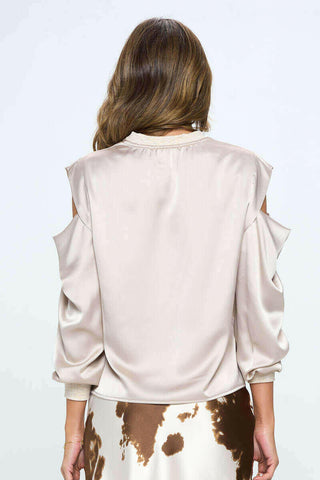 Satin Stretch Open Shoulder Sweatshirt.