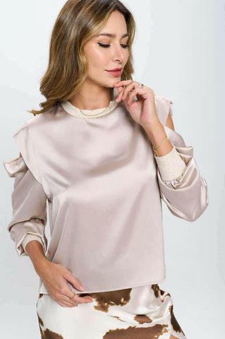 Satin Stretch Open Shoulder Sweatshirt.