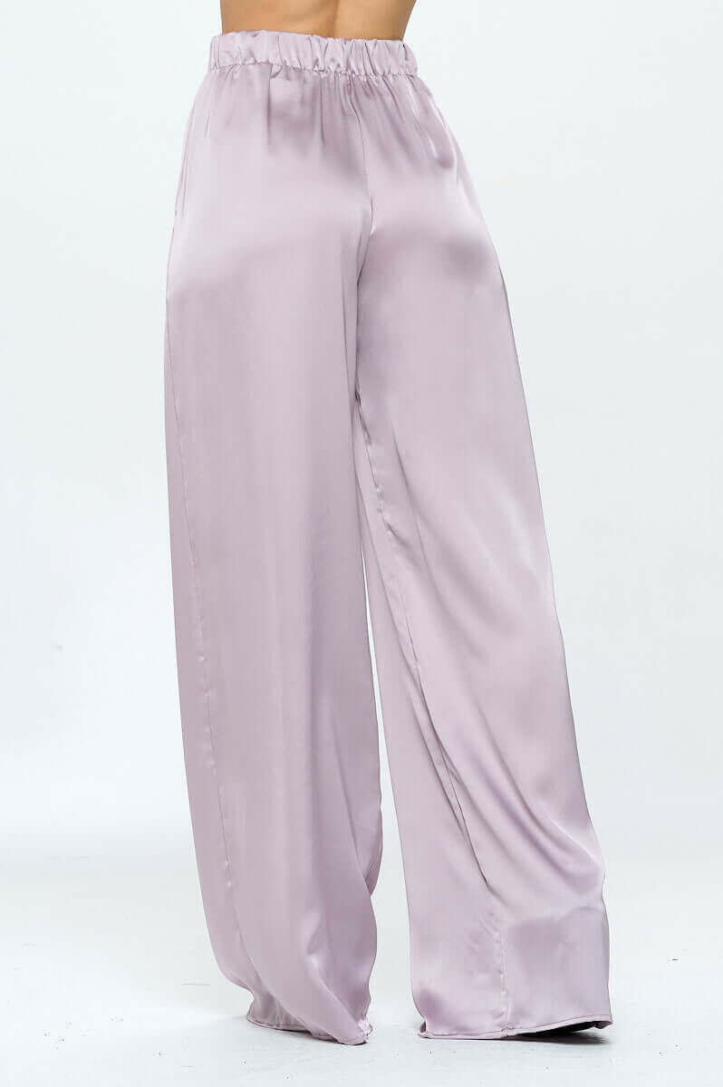 Stretch Satin Pants w/ Elastic Waist and Pockets.