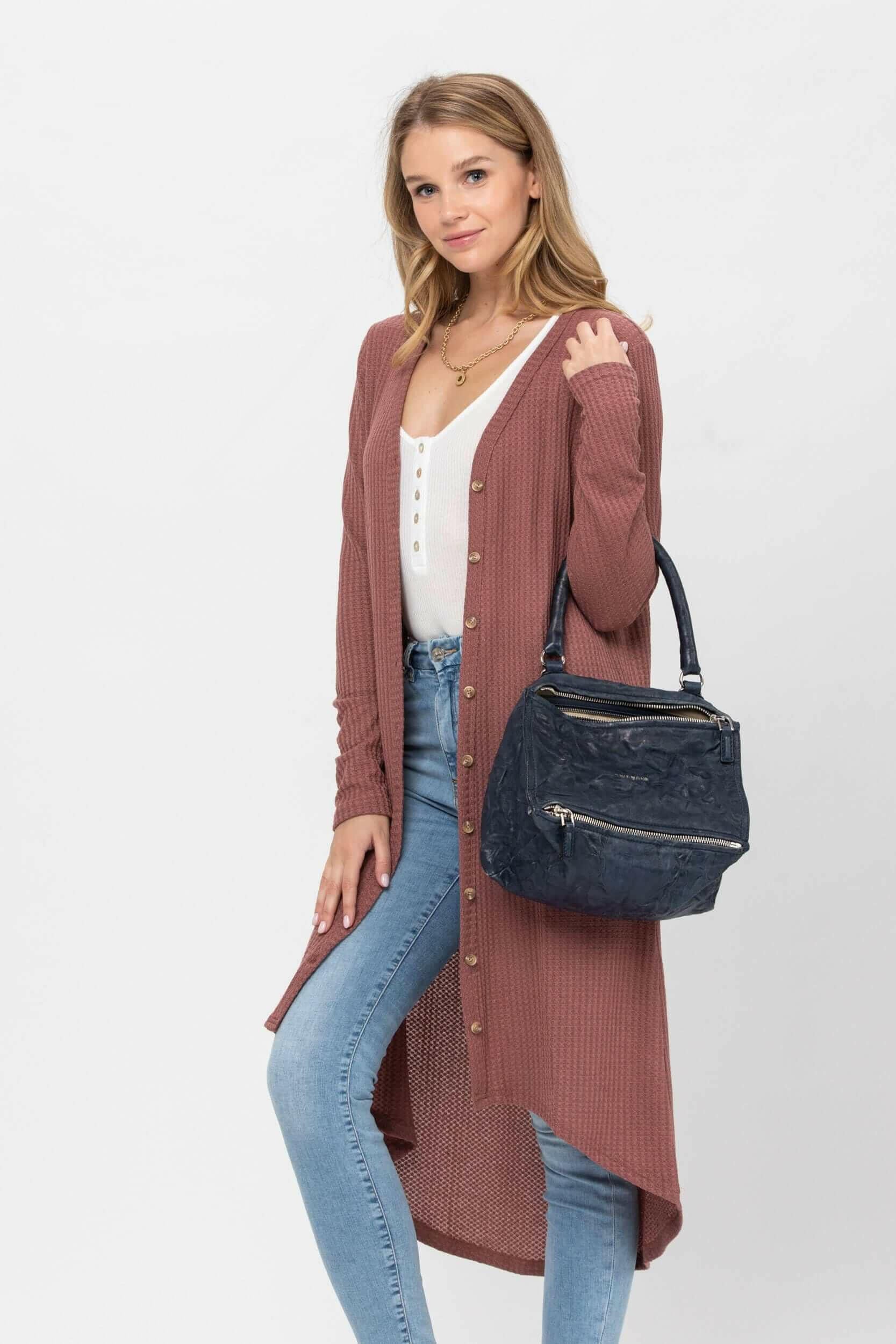 Long Sleeve Button Down Solid Color Knit Cardigans with Pockets.