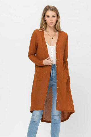 Long Sleeve Button Down Solid Color Knit Cardigans with Pockets.