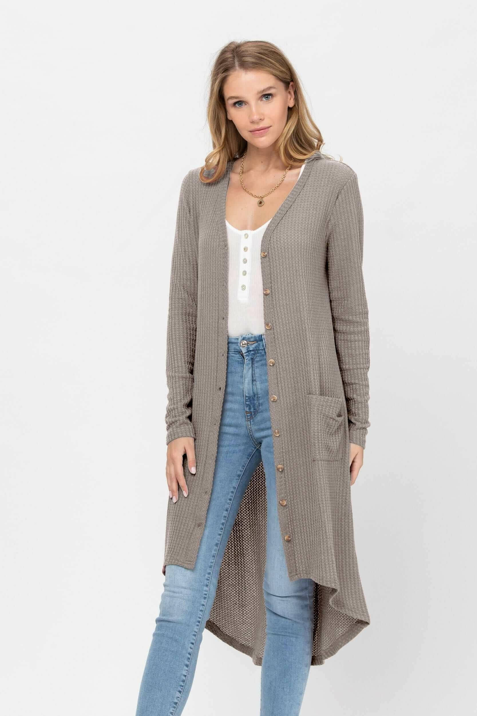 Long Sleeve Button Down Solid Color Knit Cardigans with Pockets.