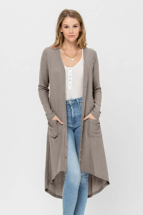 Long Sleeve Button Down Solid Color Knit Cardigans with Pockets.