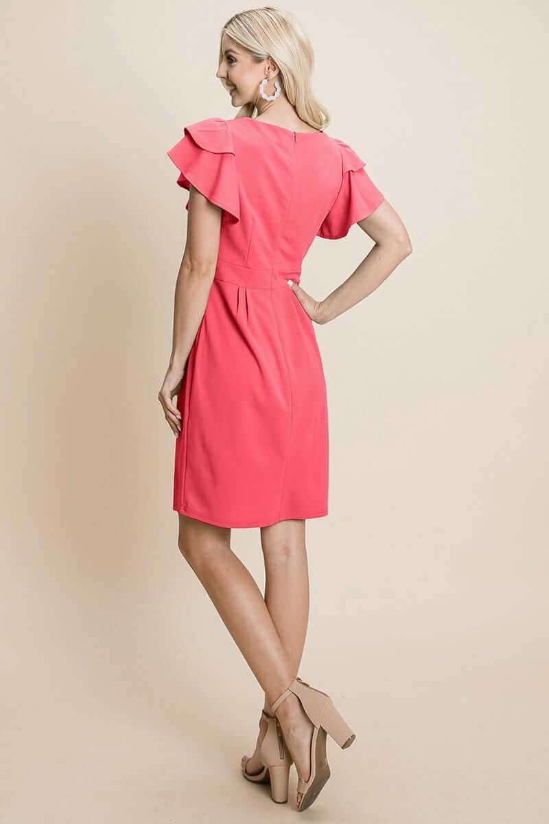 Casual Ruffle Sleeve Boat-Neck Sheath Bodycon Evening Party Cocktail