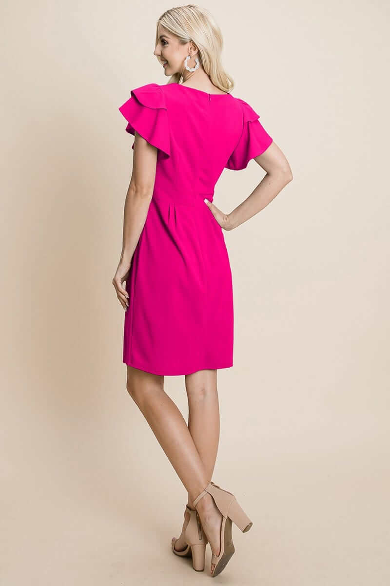 Casual Ruffle Sleeve Boat-Neck Sheath Bodycon Evening Party Cocktail