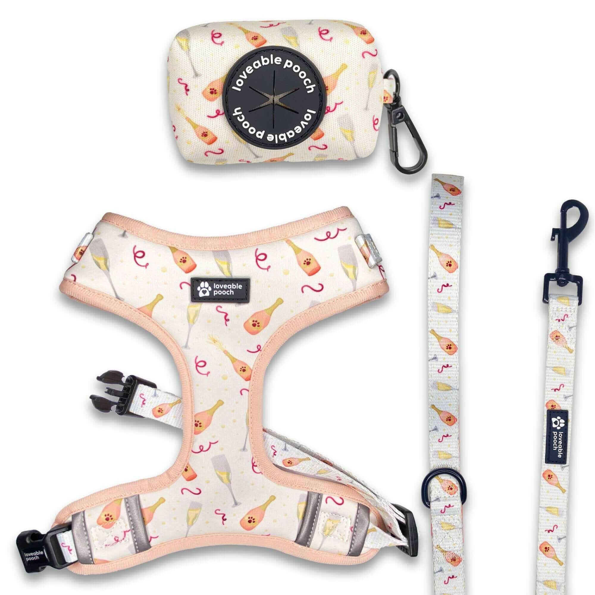 Rosé All Day Dog Harness and Leash Set.