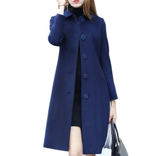 S 4XL Autumn Women Coat Mid Length Single Breasted Solid Color Turn