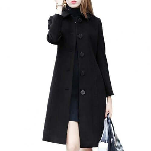 S 4XL Autumn Women Coat Mid Length Single Breasted Solid Color Turn