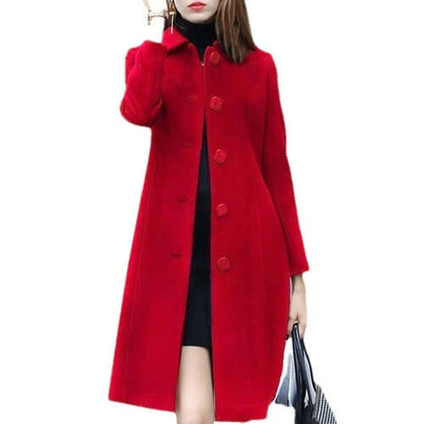 S 4XL Autumn Women Coat Mid Length Single Breasted Solid Color Turn