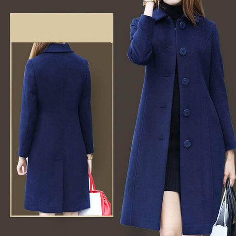 S 4XL Autumn Women Coat Mid Length Single Breasted Solid Color Turn