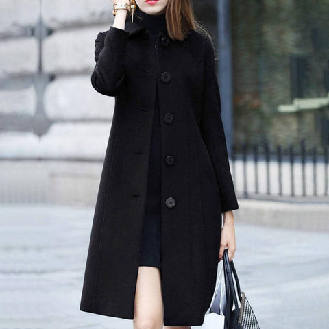 S 4XL Autumn Women Coat Mid Length Single Breasted Solid Color Turn