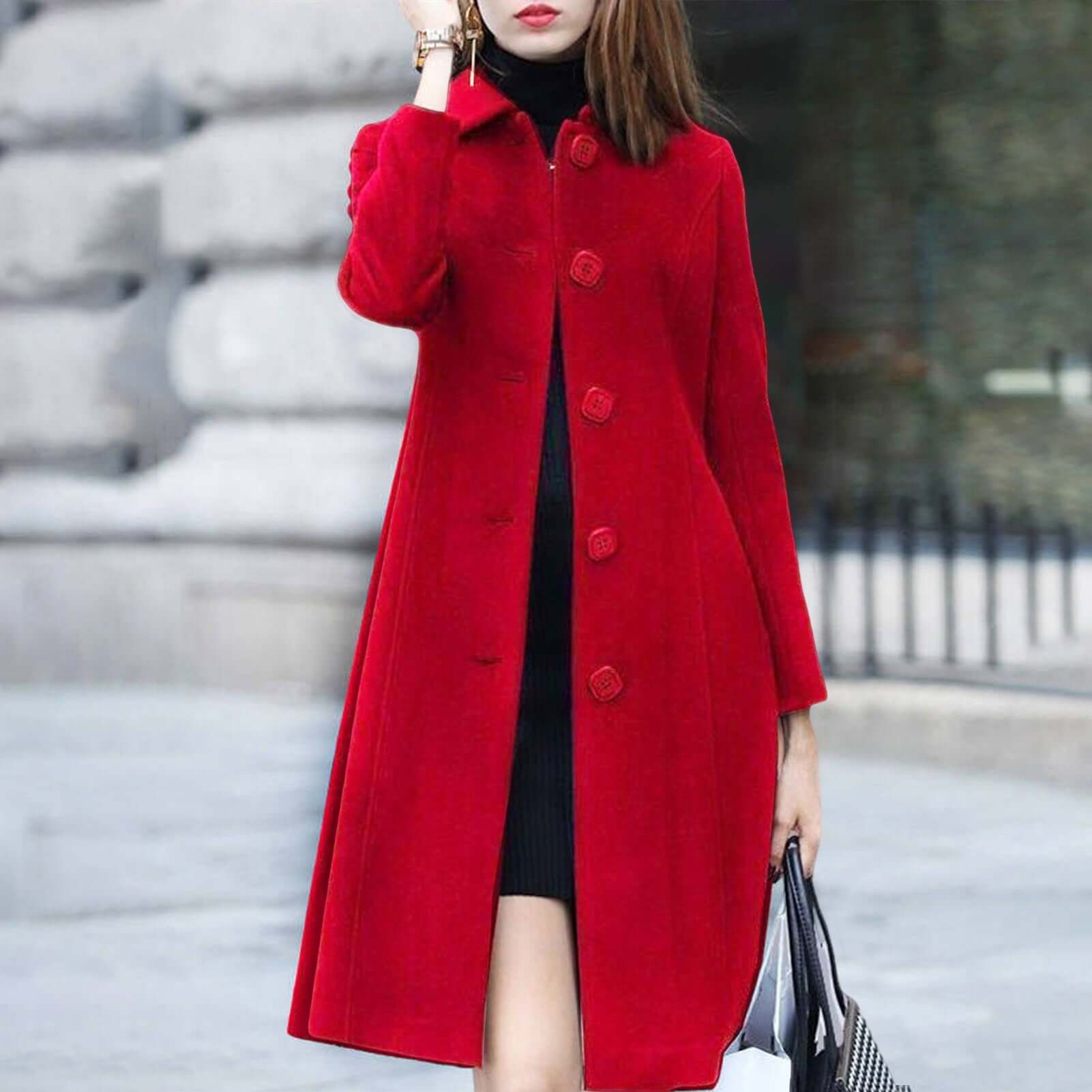 S 4XL Autumn Women Coat Mid Length Single Breasted Solid Color Turn