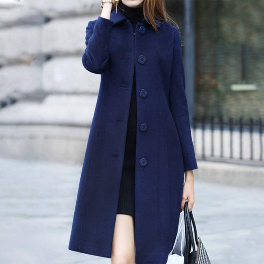 S 4XL Autumn Women Coat Mid Length Single Breasted Solid Color Turn