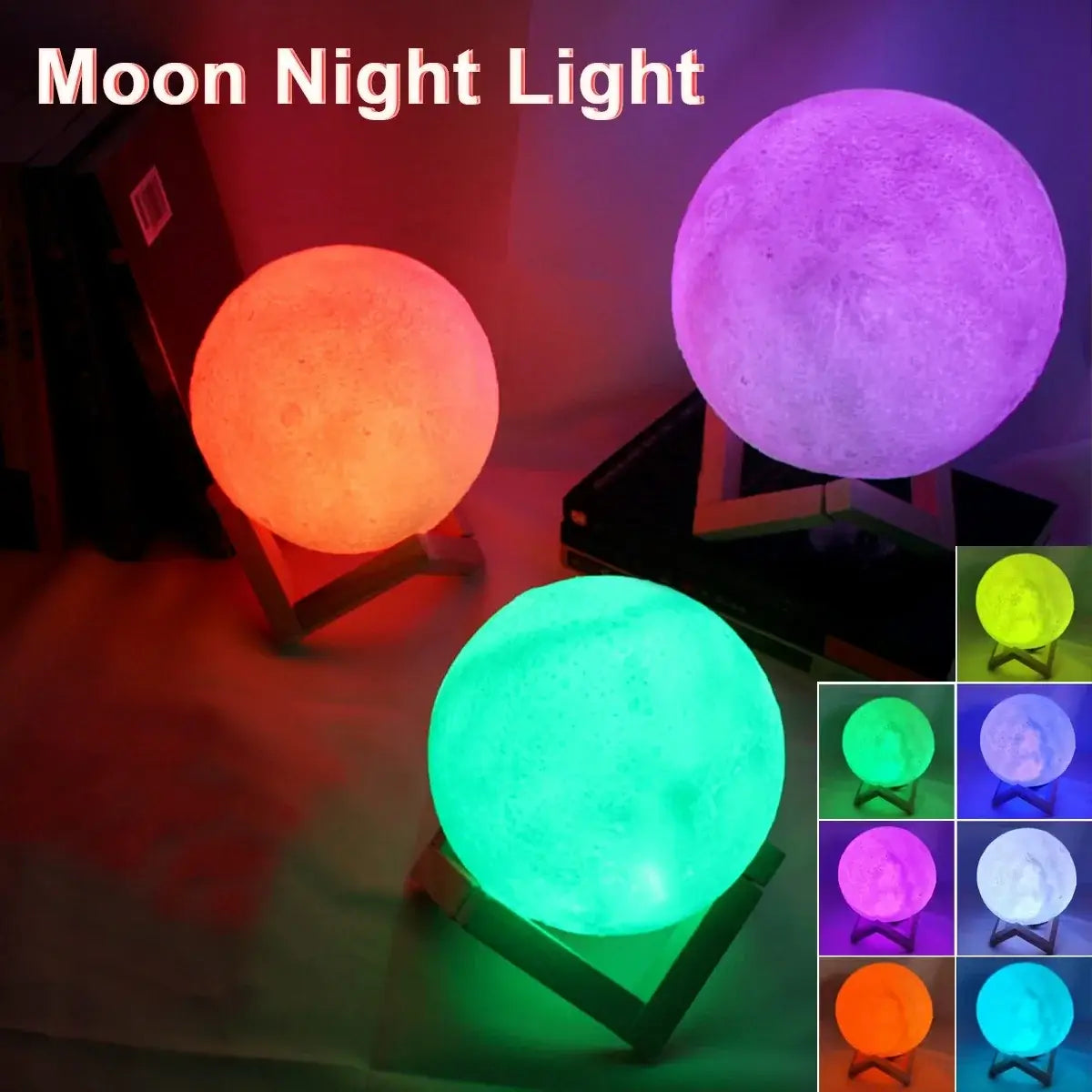 Battery-Powered LED Moon Night Light with Stand