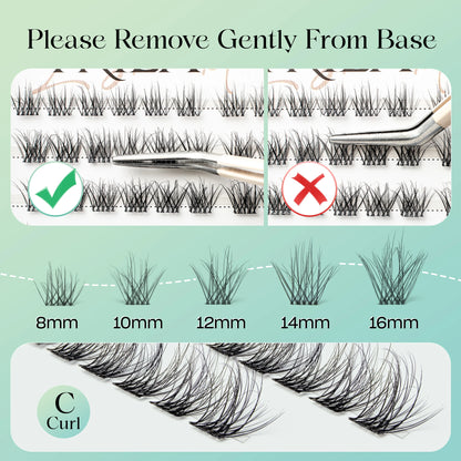 VYRILA Individual Cluster Lashes – C Curl 3D Wispy DIY Eyelash Extensions | 0.05–0.07mm Super Thin Band | Reusable Natural Look
