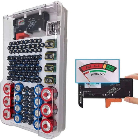 The Battery Organizer and Tester with Cover Battery Storage Organizer.