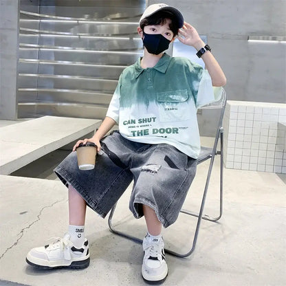Teen Boys Clothing Sets Summer Kids Clothes Casual Outfit Suit 2PCS Tweens Child Letter Tracksuit Costume Age 5 7 8 9 11 13 14 Y