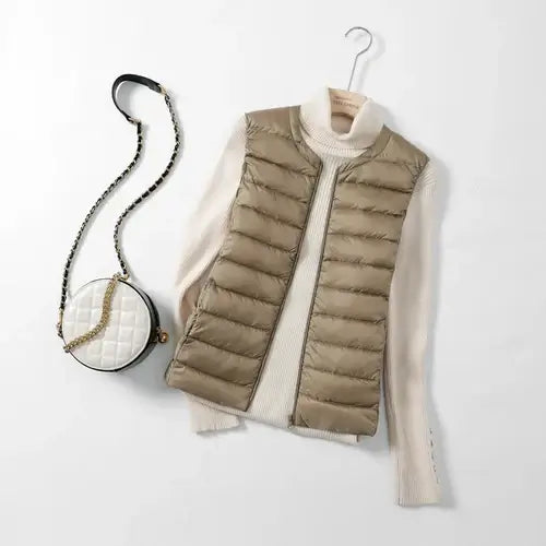 Women Autumn Winter Ultralight Thin Packable Down Sleeveless Jacket.