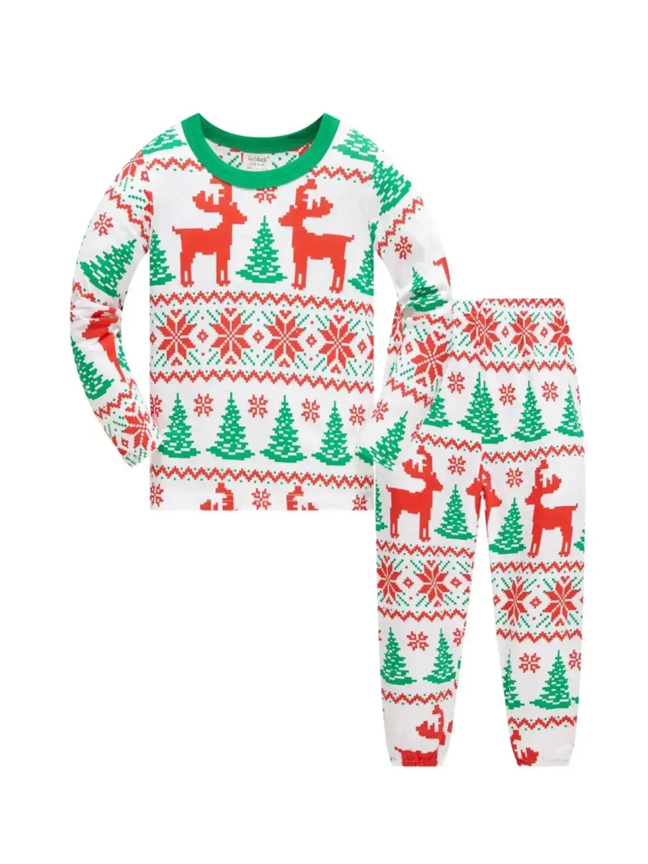 Kids Christmas Pajamas Set Reindeer Snowflake Print 100% Cotton Soft Holiday PJs for Boys and Girls Family Matching Nightwear