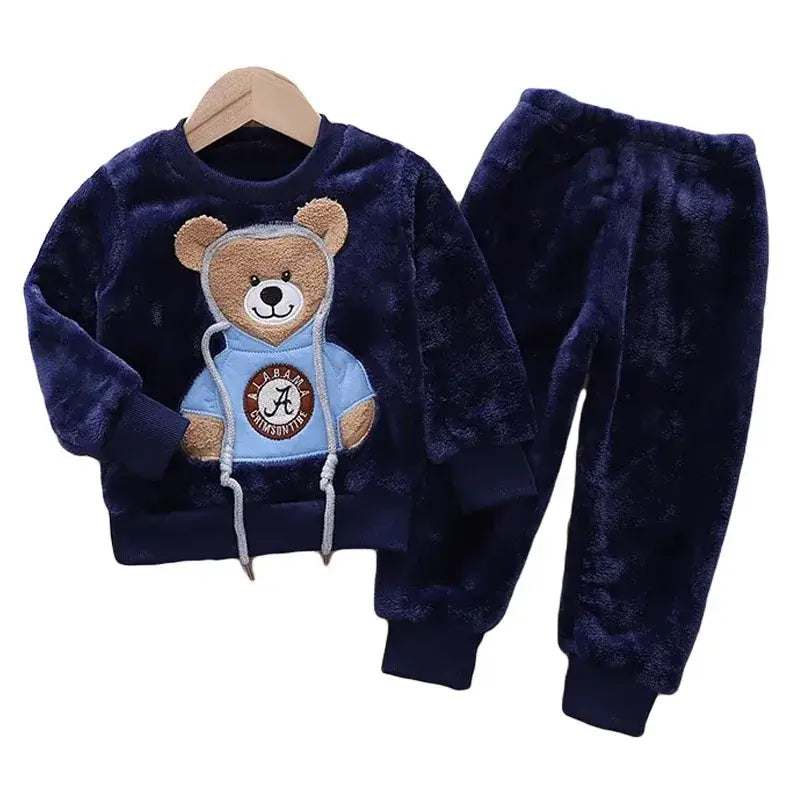 Baby Boy Winter Sets Plush Hooded Jacket 2pcs Outfit