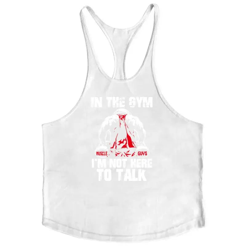 Men Y-Back Gym Tank Top Racerback Cotton Workout Tank Deep Cut Armholes Loose Fit Singlet For Powerlifting Running Gym Training