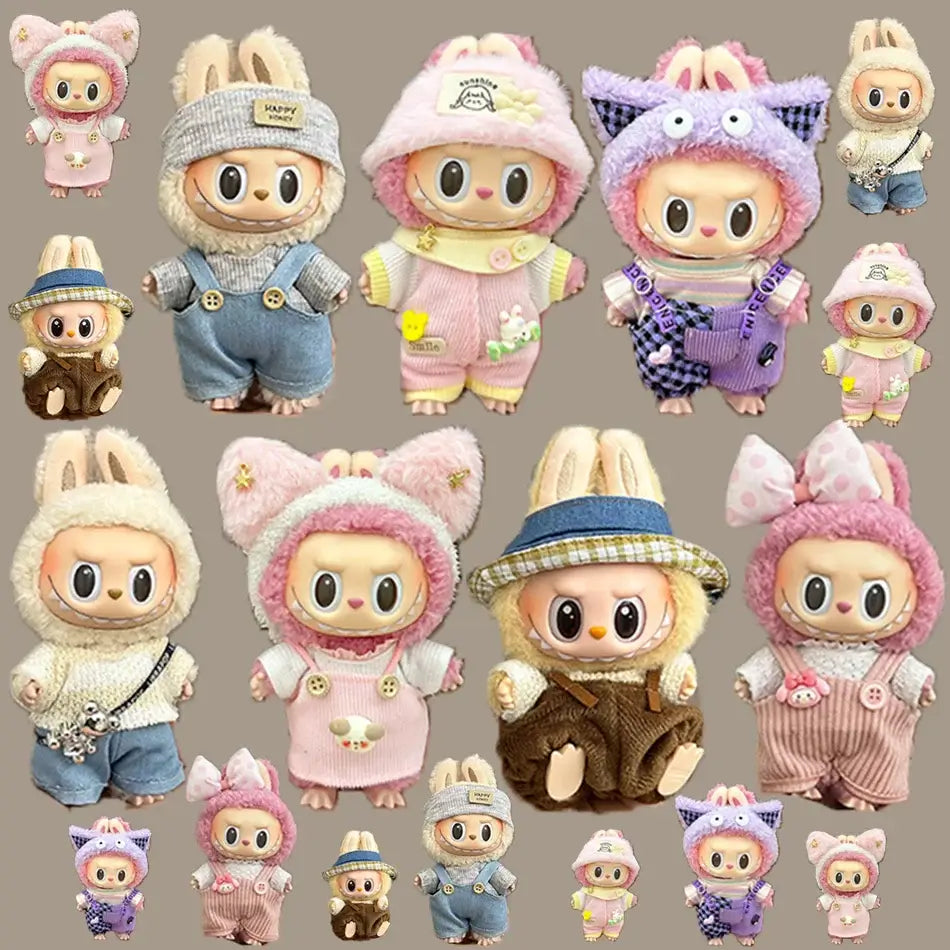 Cute Labubu Doll Outfit Set - Jumpsuit &amp; Plush Hat