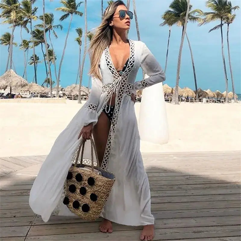 Blue Eyes Bikini Beach Cover Up Tunics For Beach Long Kaftan Bikini Cover Up Robe de Plage Sarong Beach Swimsuit Cover-ups