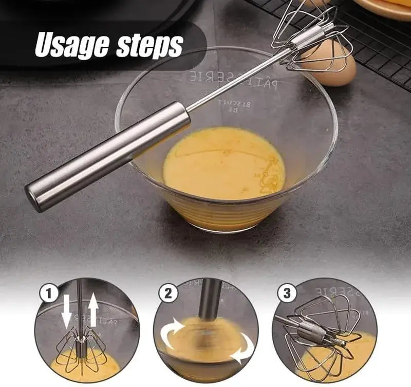 1pcs Stainless Steel Semi-Automatic Whisk, Stainless Steel Egg Whisk Hand Push Rotary Blender, Versatile Hand Push Mixer Stirrer Tool