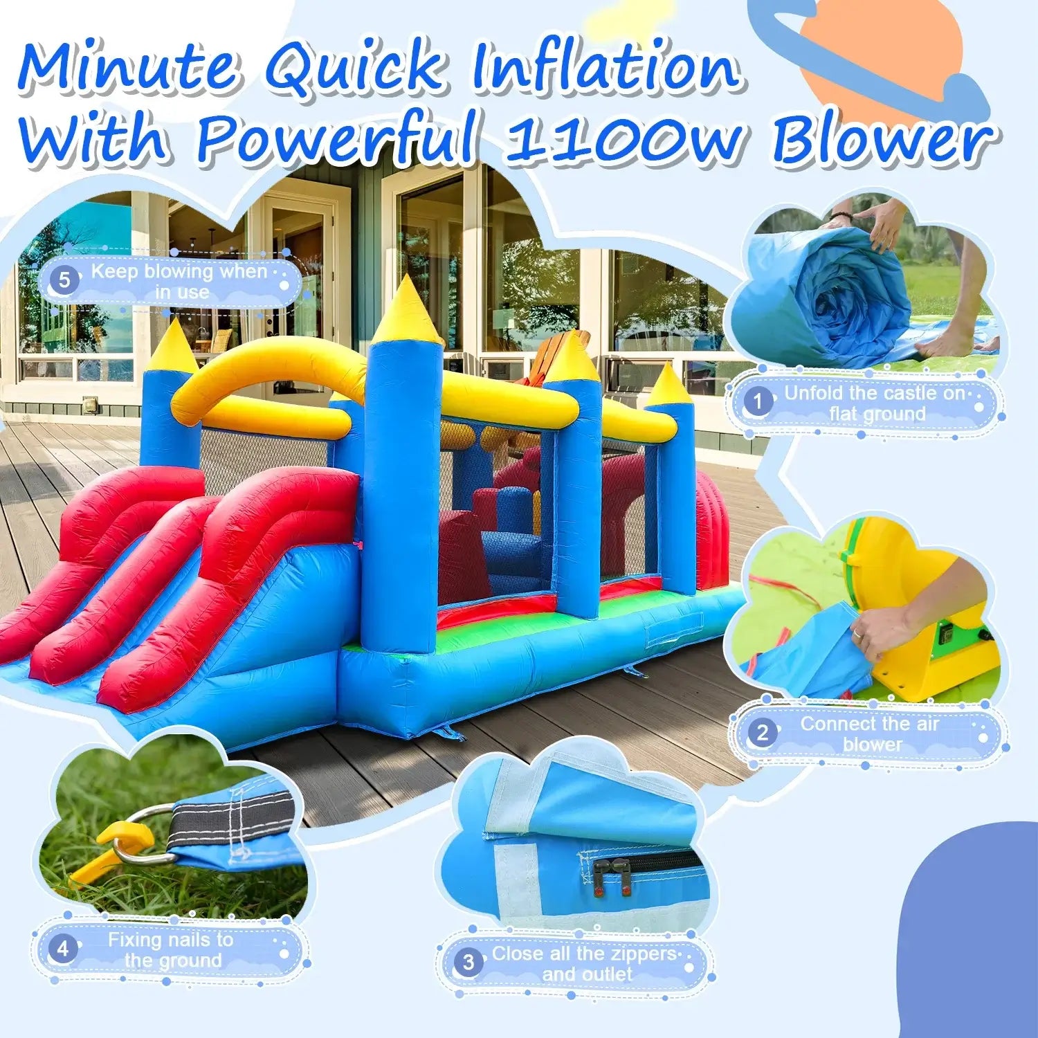 Inflatable Macaroon PVC  Water Sildes Ball Pool for Children Jungle Gym  Water Play Equipment With 1100W Air Blower