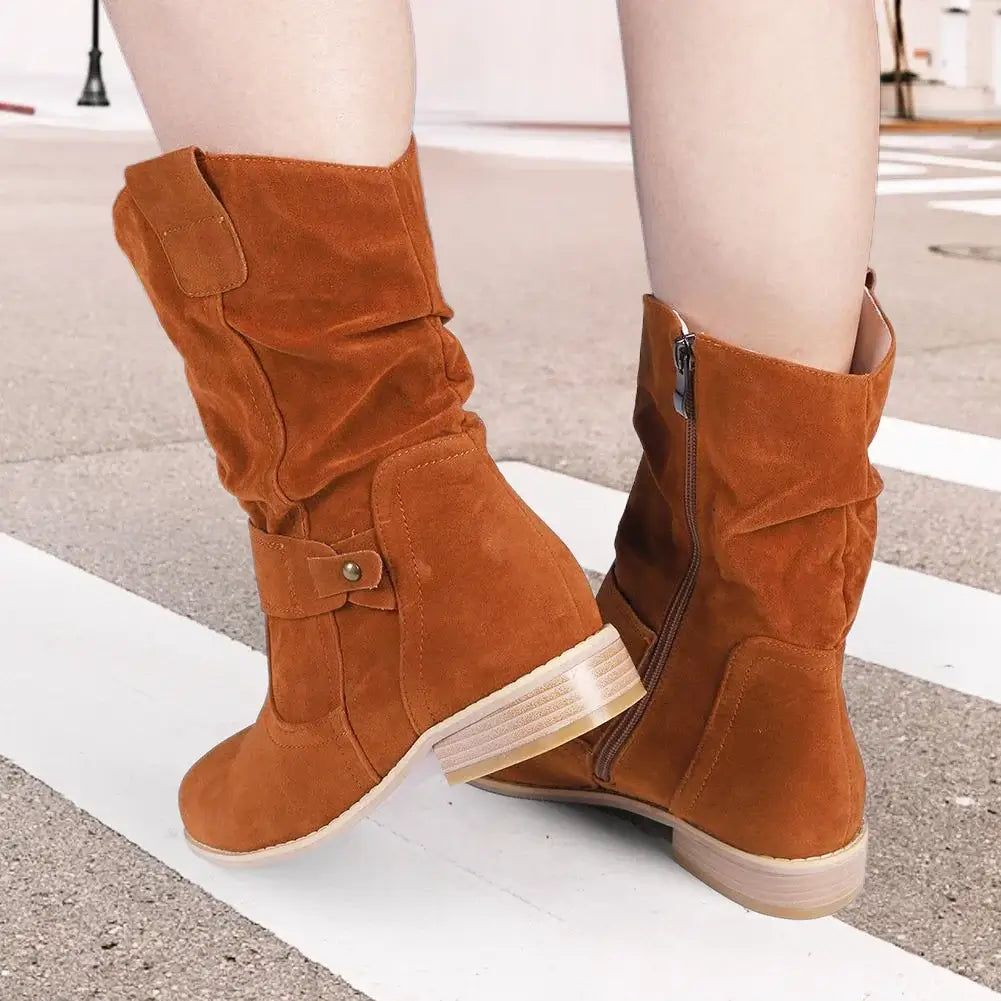 Women Ankle Boots with Buckle Comfortable Suede Boots Non Slip Pointed Toe Boots Lightweight Western Cowboy Boots for Dailyware